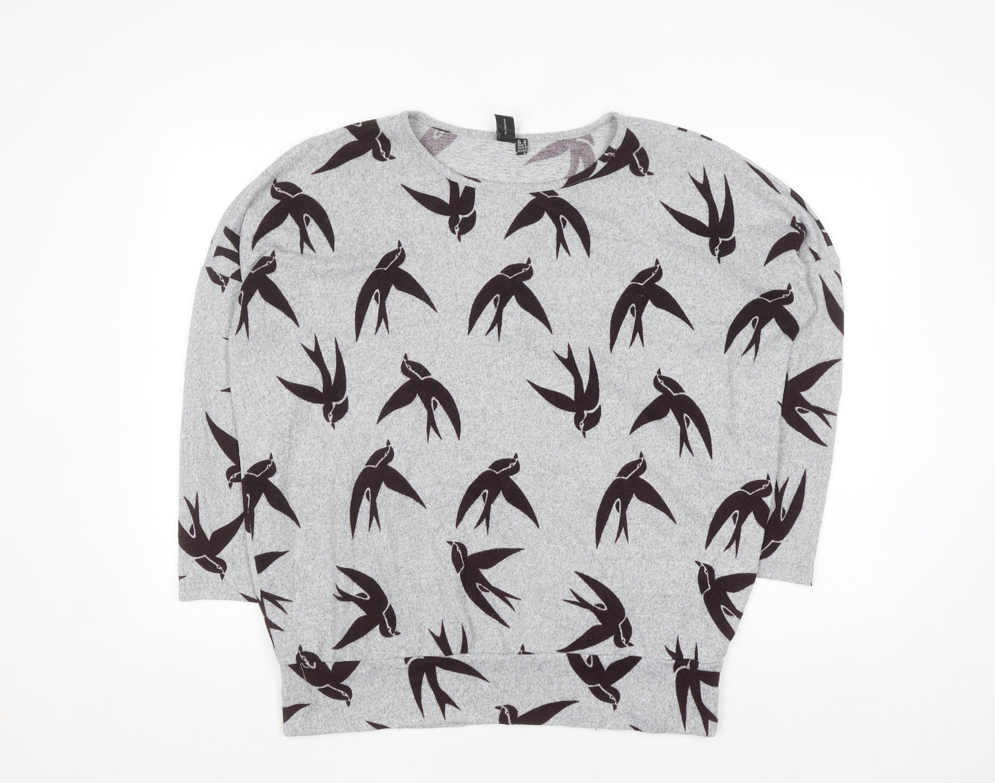 Izabel London Womens Grey Bird Print Relaxed Fit Pullover Jumper Size 10