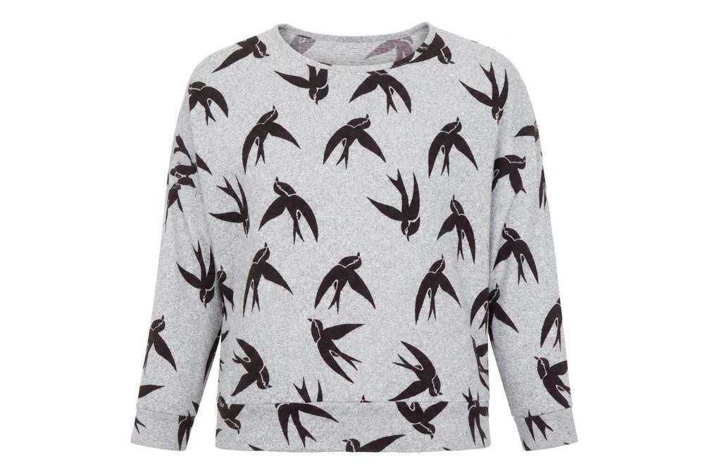 Izabel London Womens Grey Bird Print Relaxed Fit Pullover Jumper Size 10