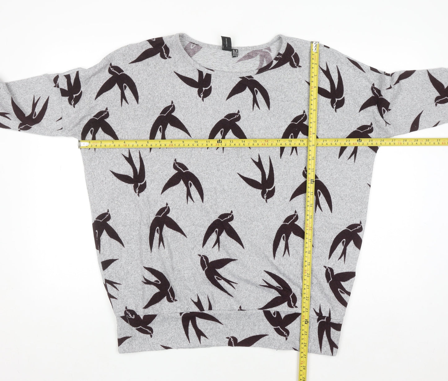 Izabel London Womens Grey Bird Print Relaxed Fit Pullover Jumper Size 10