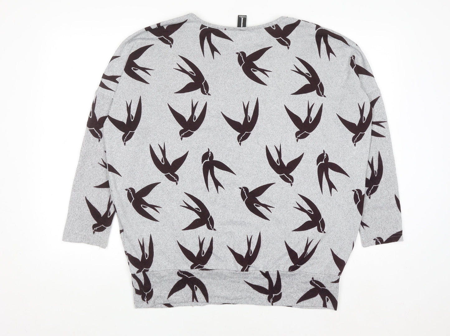 Izabel London Womens Grey Bird Print Relaxed Fit Pullover Jumper Size 10