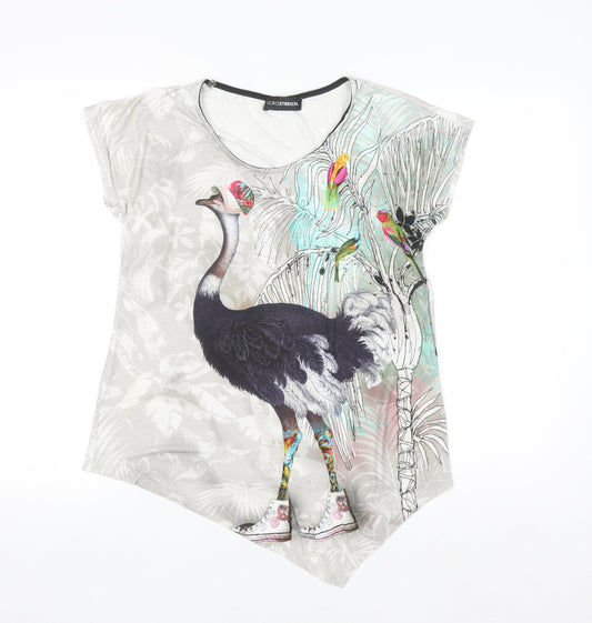Doris Streich Womens Multicoloured Size 8 Animal Print Asymmetric T-Shirt
