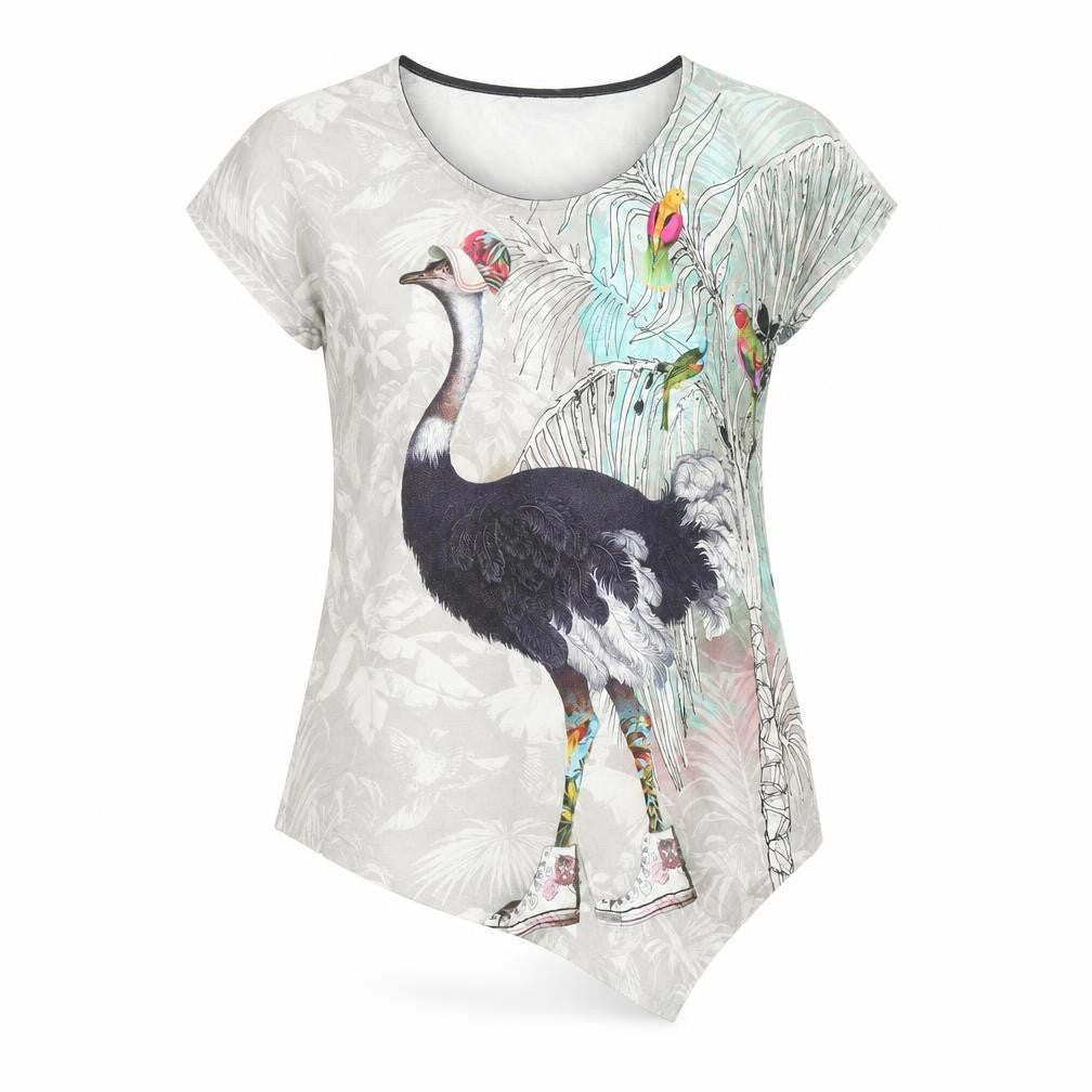 Doris Streich Womens Multicoloured Size 8 Animal Print Asymmetric T-Shirt