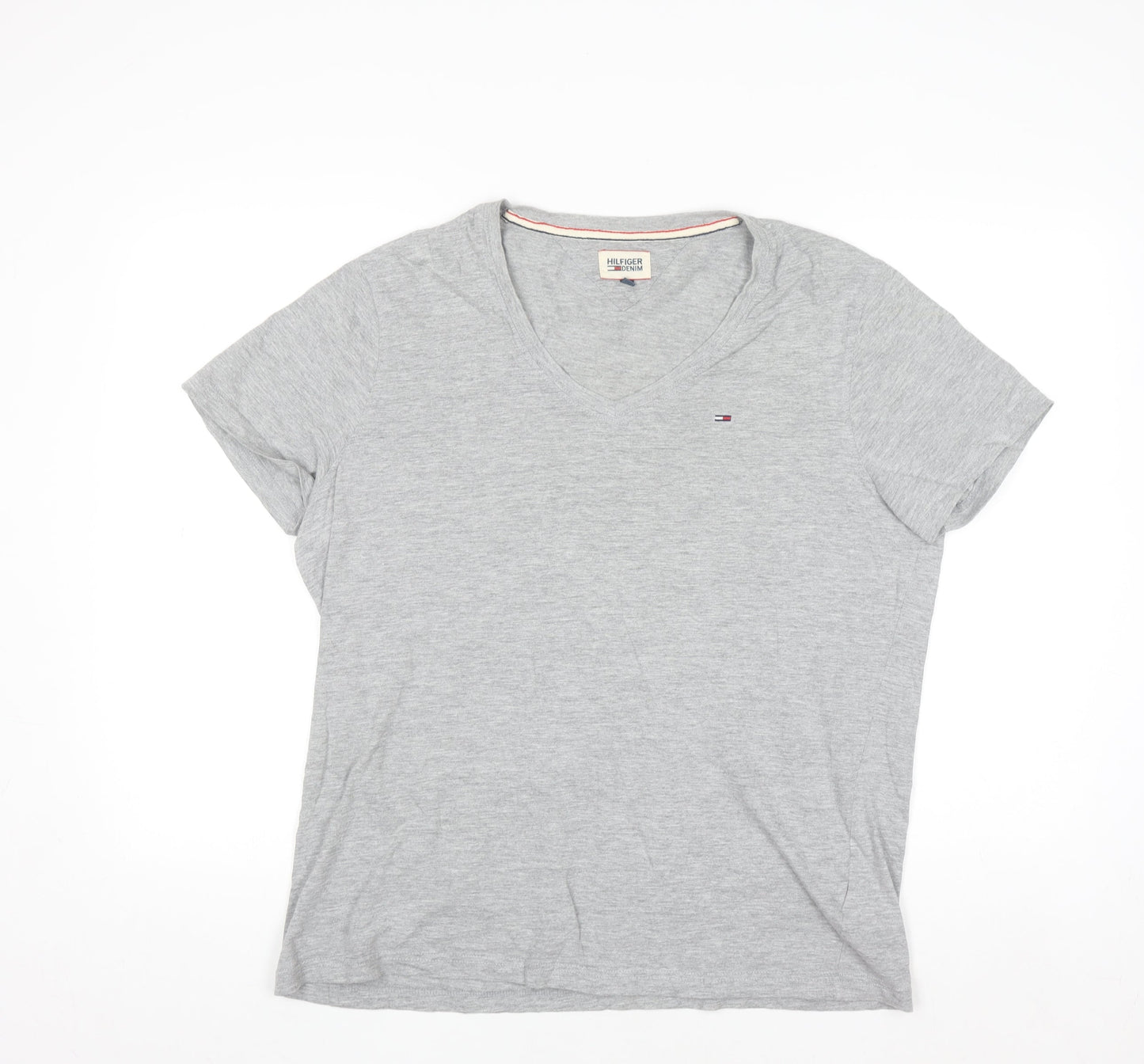 Tommy Hilfiger Mens Grey V-Neck Short Sleeve Cotton T-Shirt XL