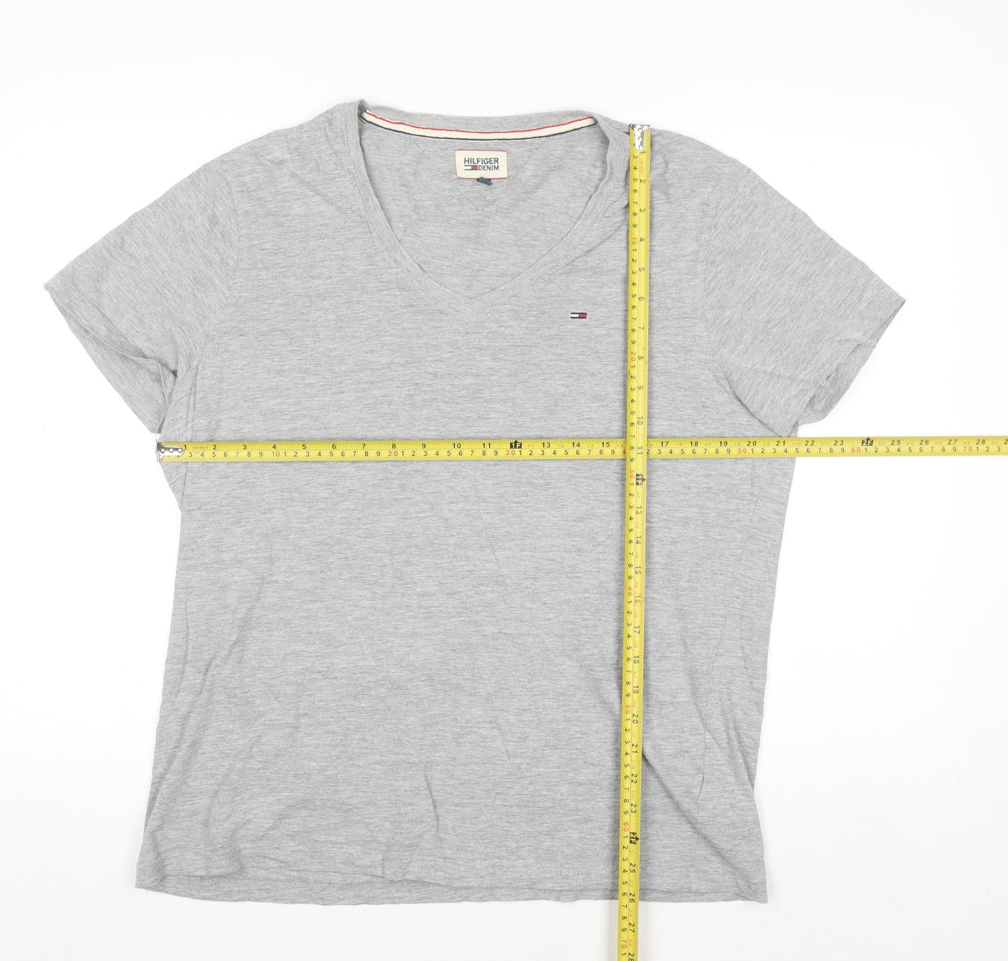 Tommy Hilfiger Mens Grey V-Neck Short Sleeve Cotton T-Shirt XL