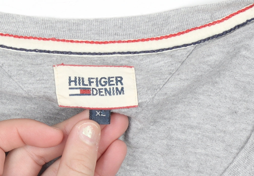 Tommy Hilfiger Mens Grey V-Neck Short Sleeve Cotton T-Shirt XL