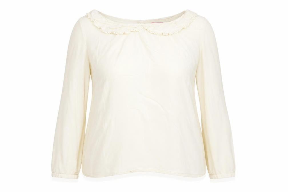 Joules Women Ivory Long Sleeve Ruffle Tunic Blouse Size 12