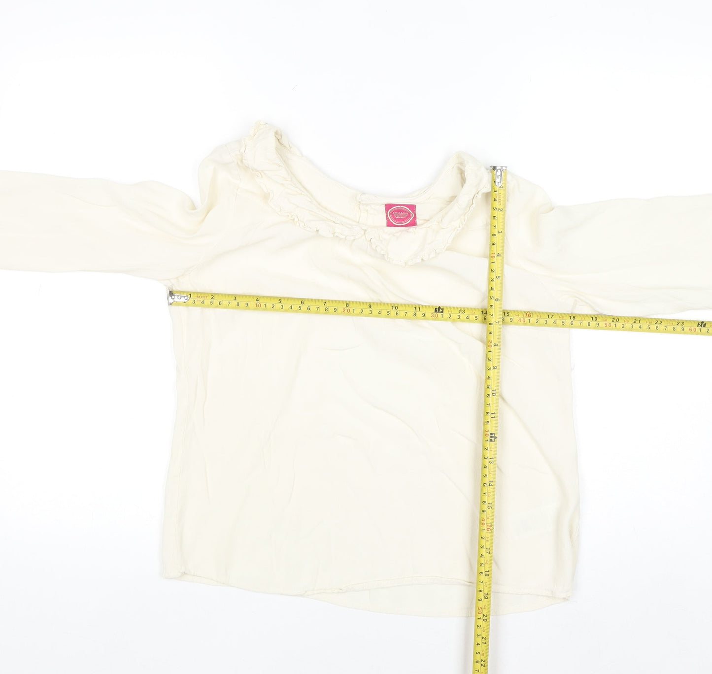 Joules Women Ivory Long Sleeve Ruffle Tunic Blouse Size 12