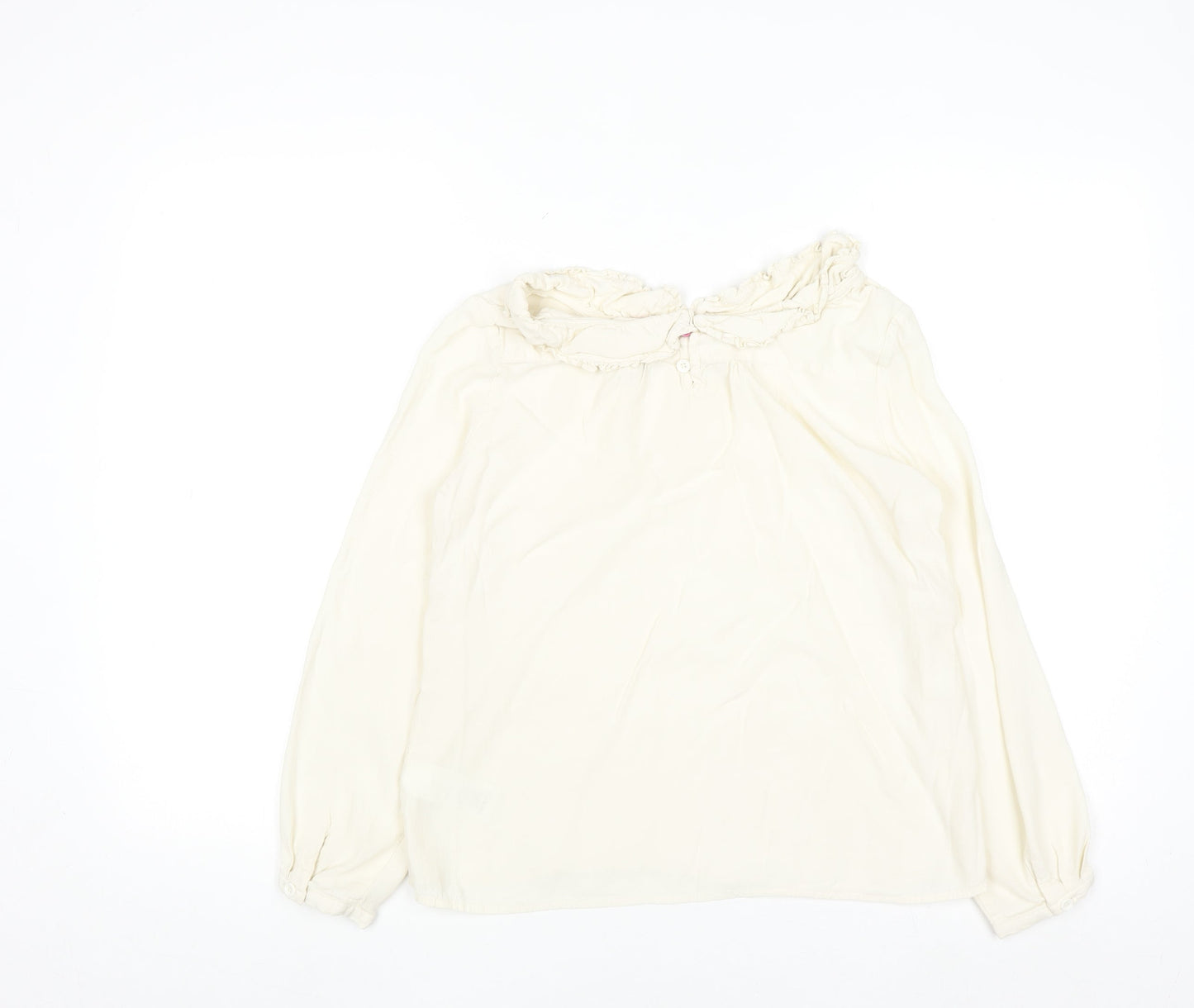 Joules Women Ivory Long Sleeve Ruffle Tunic Blouse Size 12