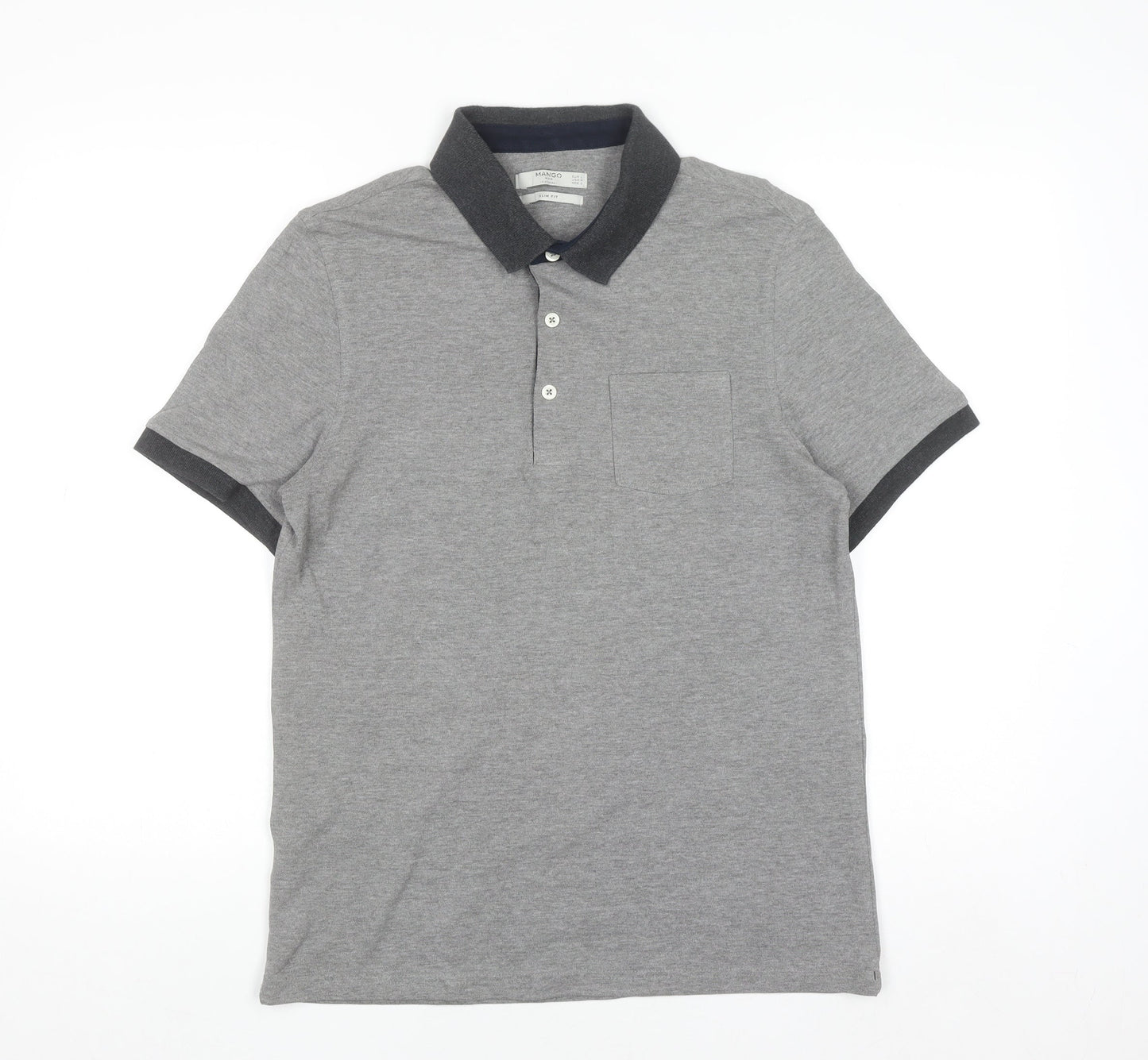Mango Man Grey Slim Fit Short Sleeve Polo Shirt Size L