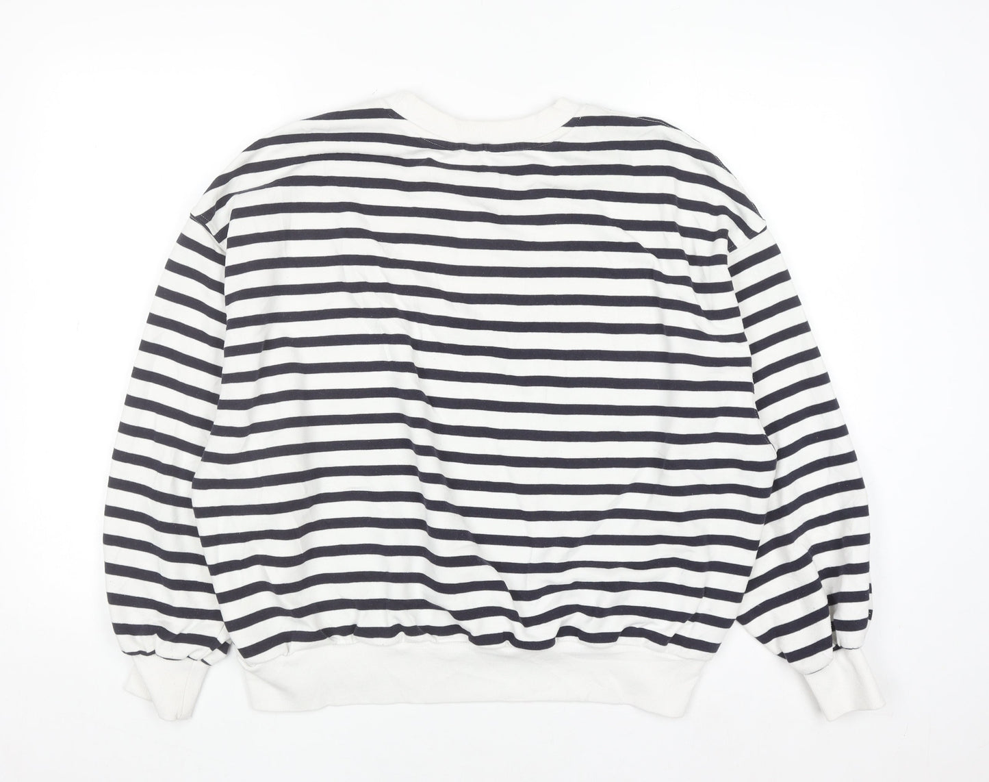 H&M Women's Navy White Striped Pullover Sweatshirt Size 12 Cotton Blend