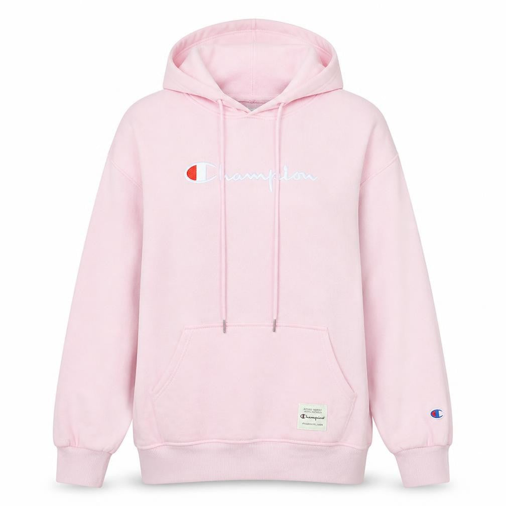 Champion Women Pink Pullover Hoodie L Logo Graphic Cotton Blend