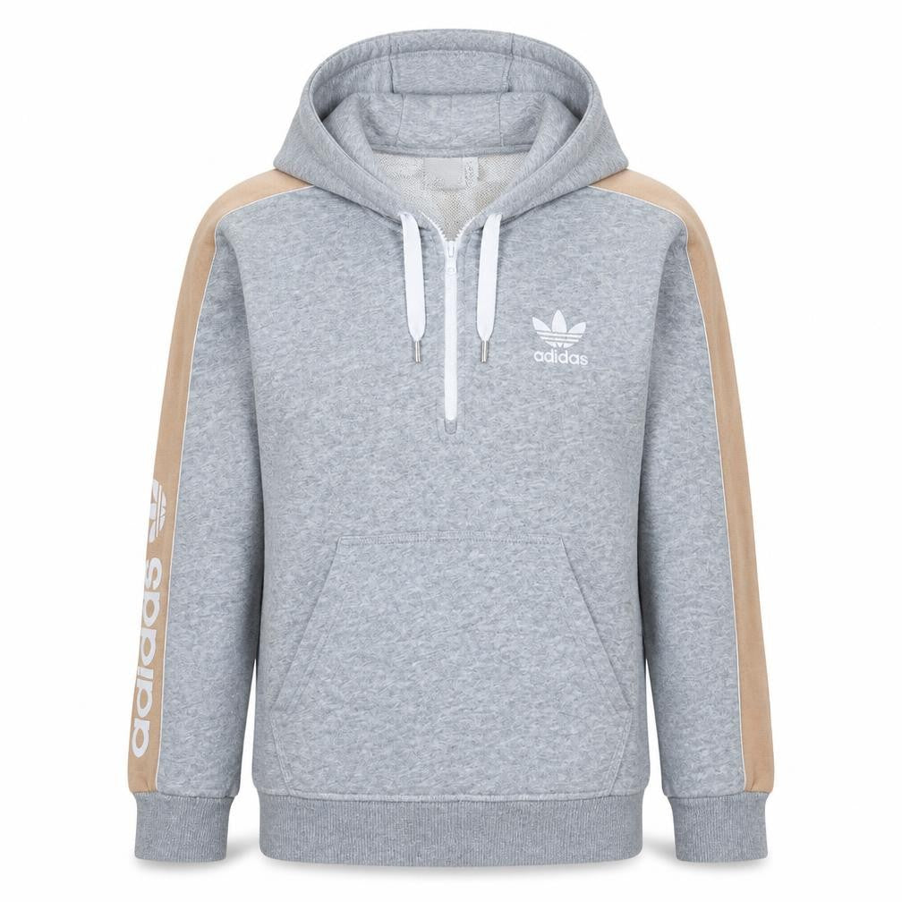 Adidas Women Grey Beige 1/2 Zip Hooded Sweatshirt UK 10
