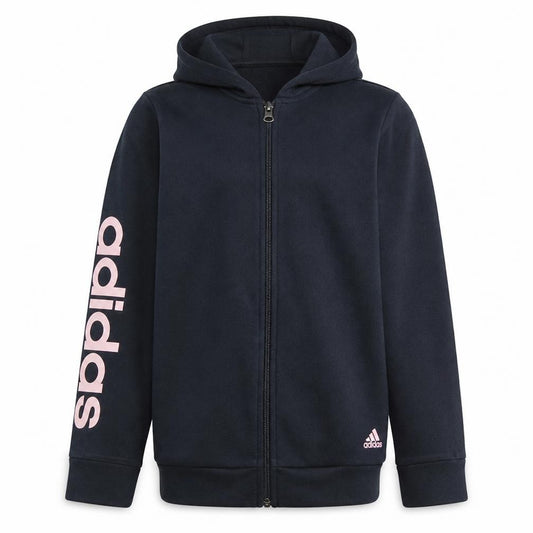 Adidas Womens Black Full Zip Hoodie Fleece Size L with Pink Logo