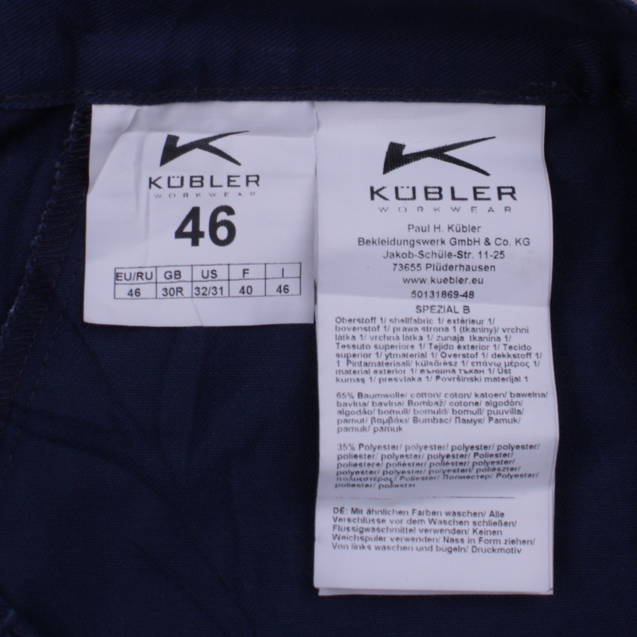 Kübler Men's Blue Cargo Workwear Trousers 32R Cotton Blend