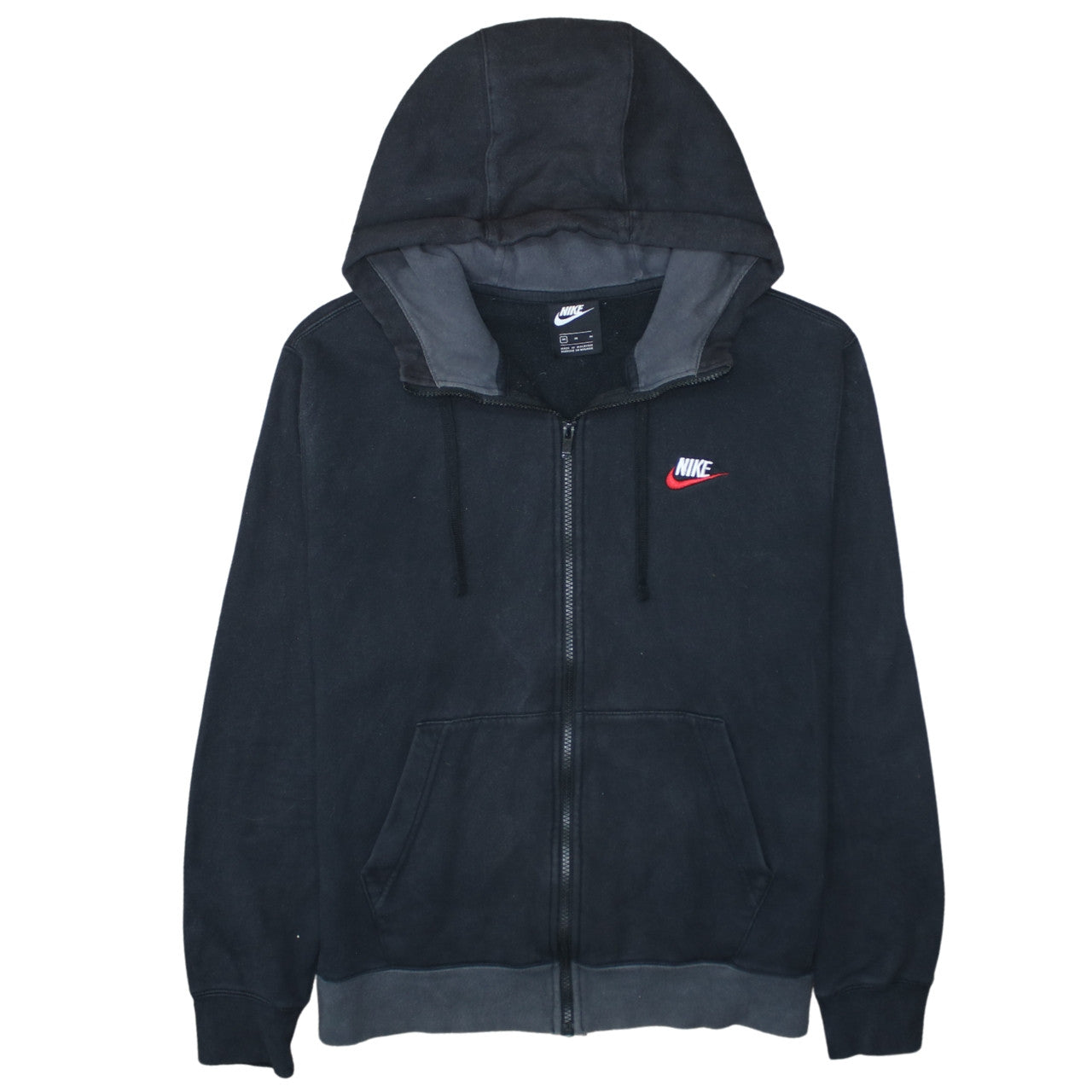 Nike Men's Black Full Zip Hoodie M Embroidered Logo Fleece