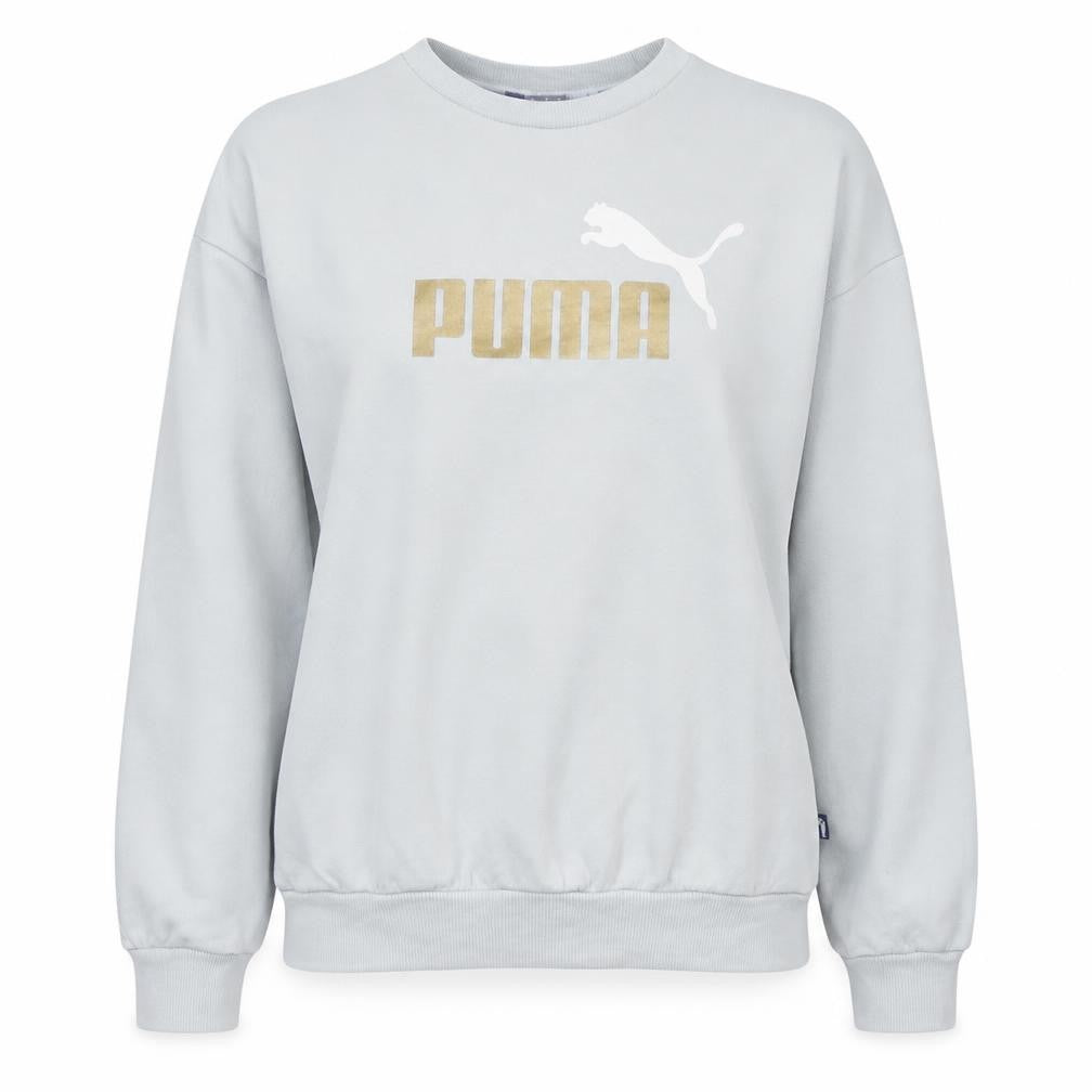 Puma Women White Crew Neck Logo Sweatshirt M Relaxed Fit
