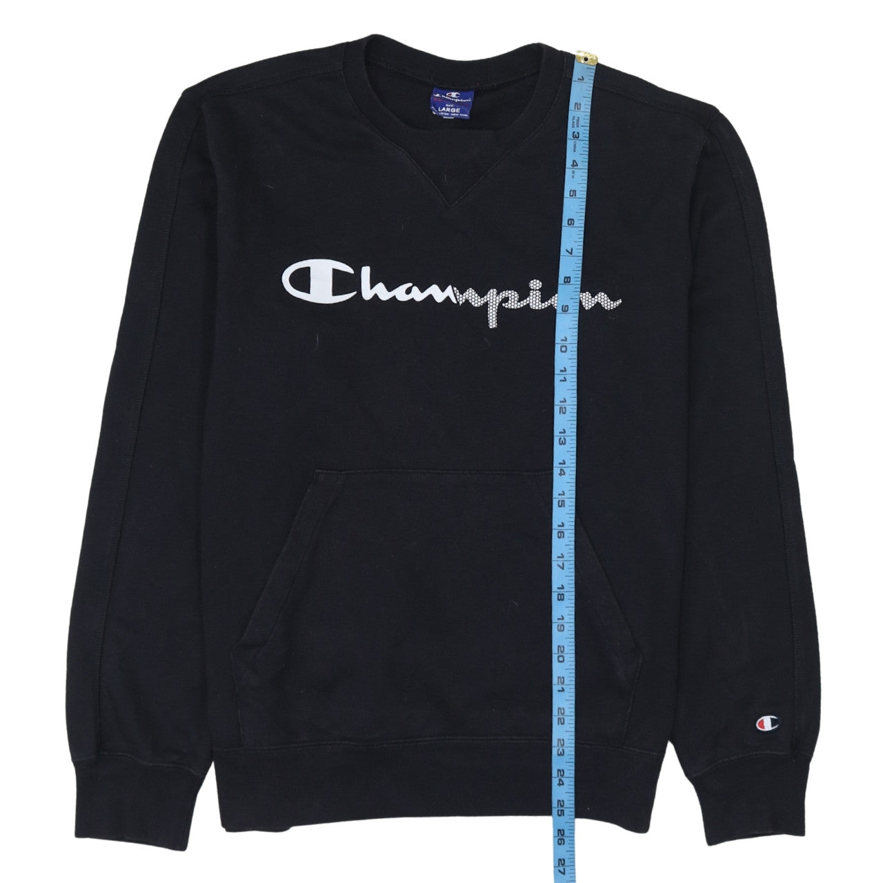 Champion Men Black Large Pullover Sweatshirt Logo Rhinestone