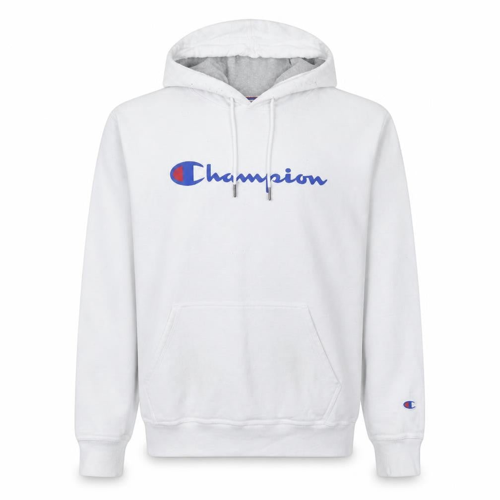 Champion Men's White Pullover Hoodie Logo Print Size M