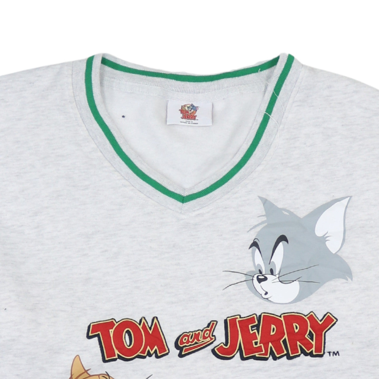 Tom and Jerry Women Grey Cartoon Sweatshirt Size S V-Neck Pullover