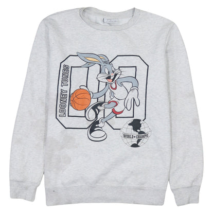 Front view of Looney Tunes women’s grey xl pullover sweatshirt bugs bunny graphic