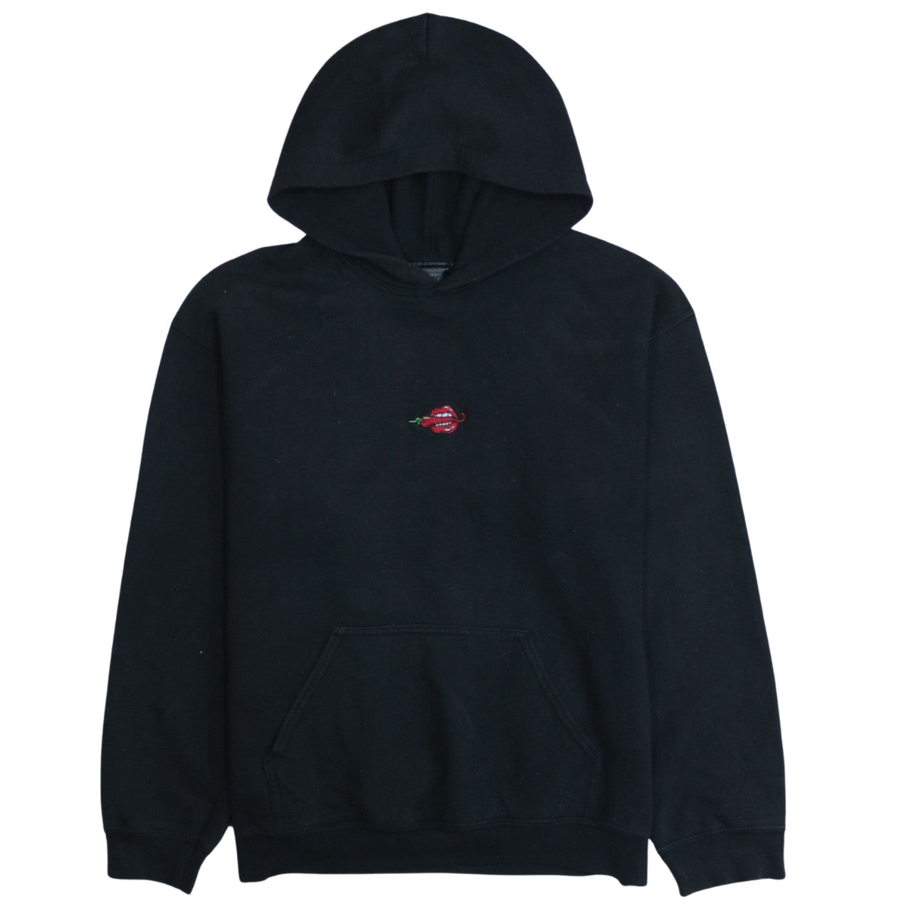 Late Club Black Pullover Hoodie Women S Embroidered Lips Design