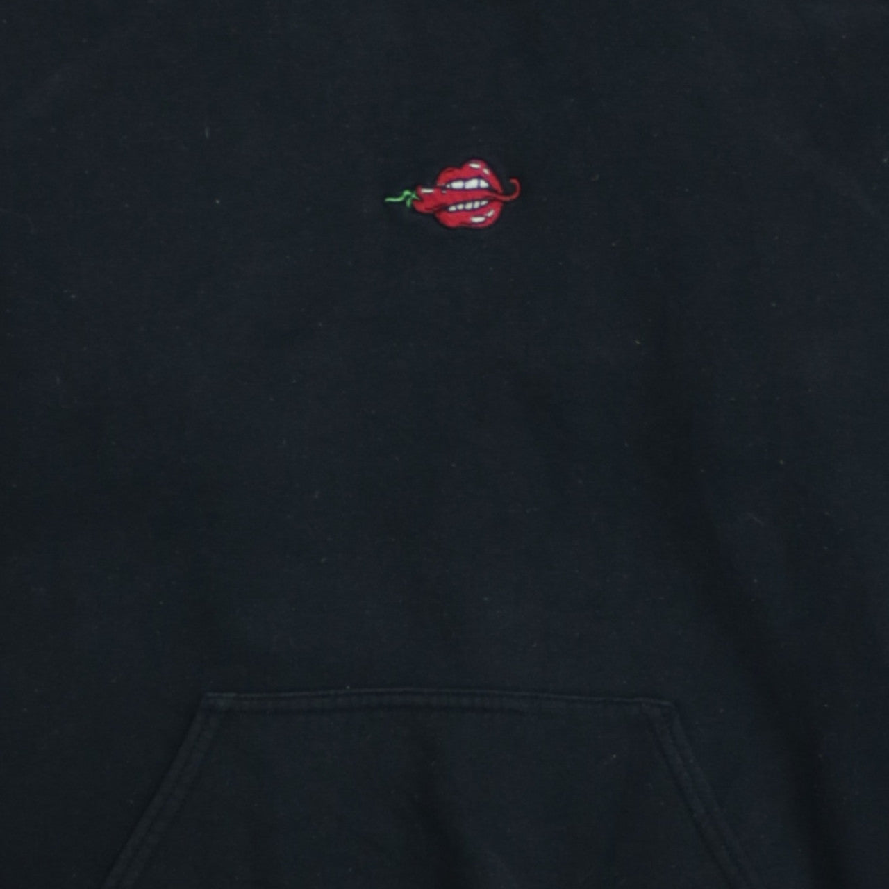 Late Club Black Pullover Hoodie Women S Embroidered Lips Design