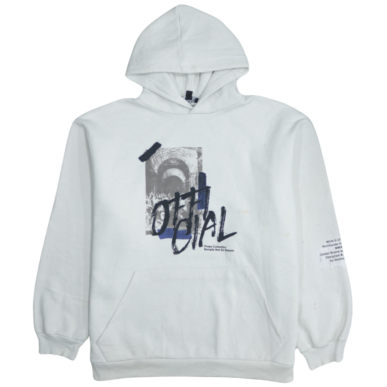 boohooMAN Mens White Graphic Print Pullover Hoodie L