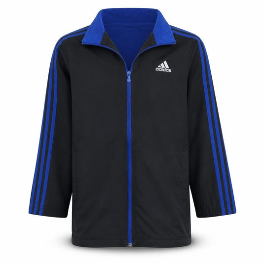 Adidas Boys Black Blue 13-14 Years Track Jacket Full Zip Logo Lined
