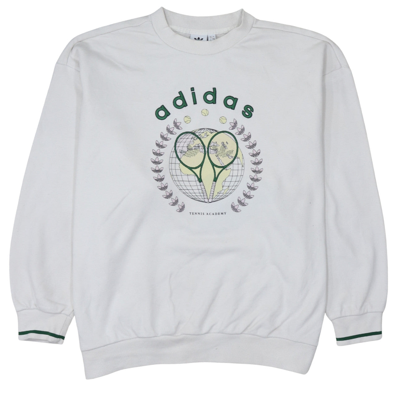 Adidas Womens White Tennis Academy Sweatshirt Size 8 Cotton Crew Neck