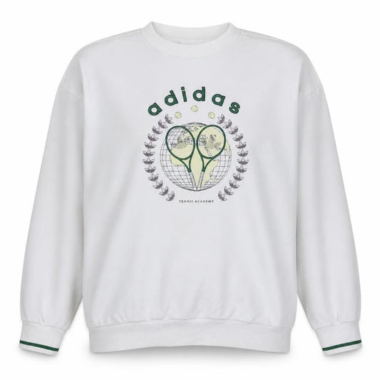 Adidas Womens White Tennis Academy Sweatshirt Size 8 Cotton Crew Neck