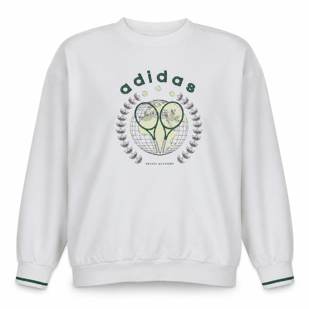 Adidas Womens White Tennis Academy Sweatshirt Size 8 Cotton Crew Neck
