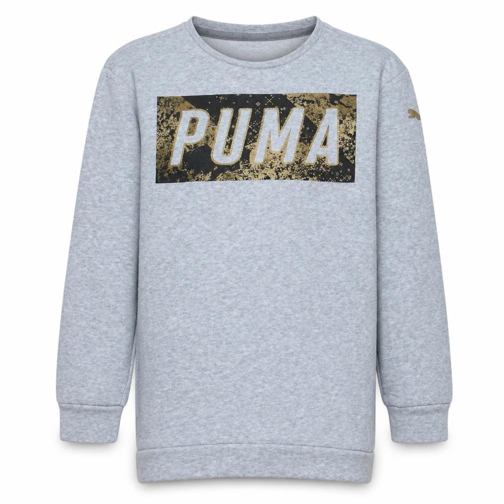Puma Boys Grey Gold Logo Crew Neck Sweatshirt Size 158