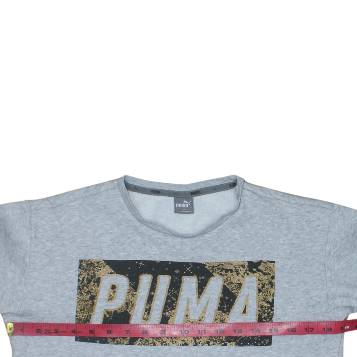 Puma Boys Grey Gold Logo Crew Neck Sweatshirt Size 158