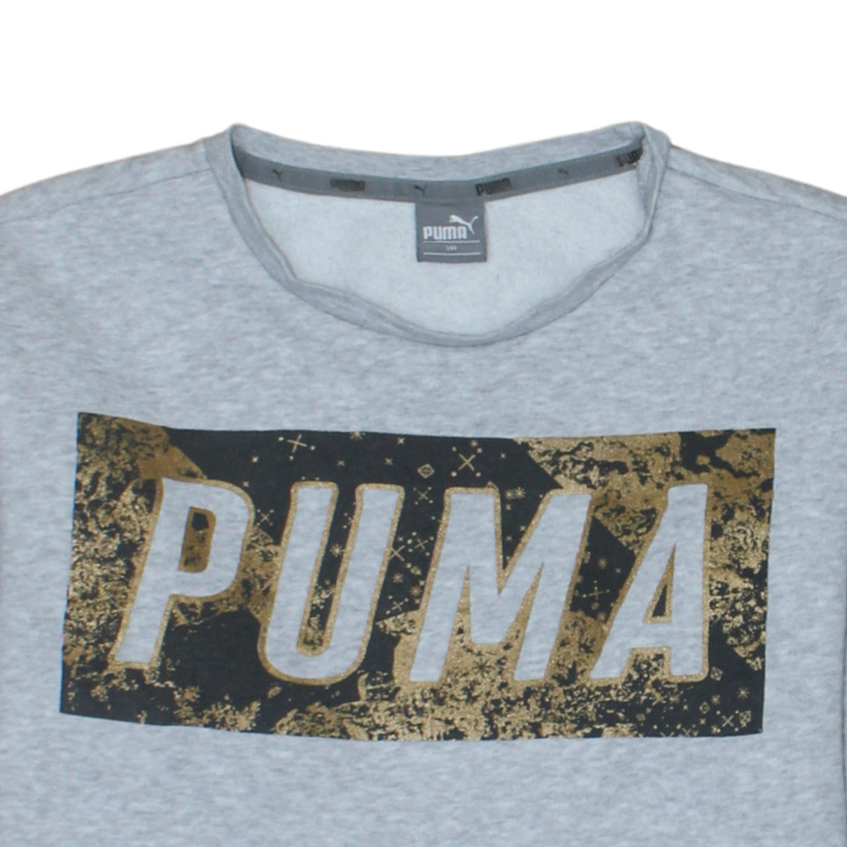 Puma Boys Grey Gold Logo Crew Neck Sweatshirt Size 158
