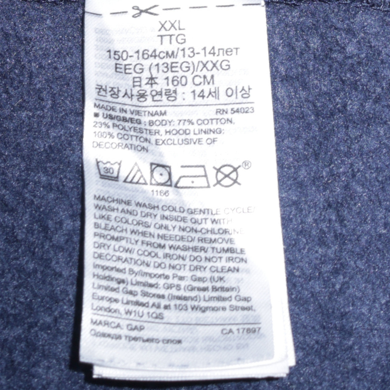 GAP Kids Boys Navy Blue Full Zip Hoodie Size 14-16 Years Cotton Blend