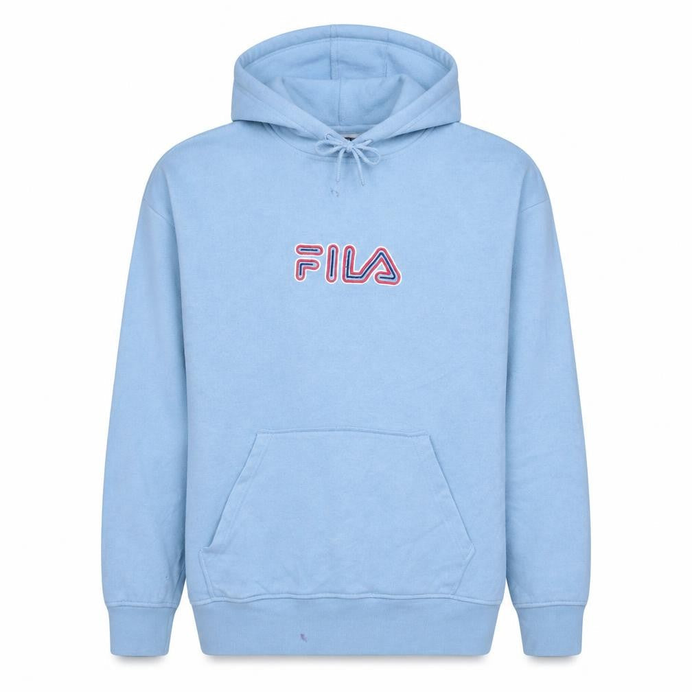 Fila Men's Blue Pullover Hoodie L Embroidered Logo Fleece Sweatshirt