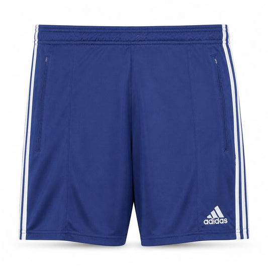 Front view of Adidas Men's Blue Athletic Shorts, size S, Polyester Quick Dry