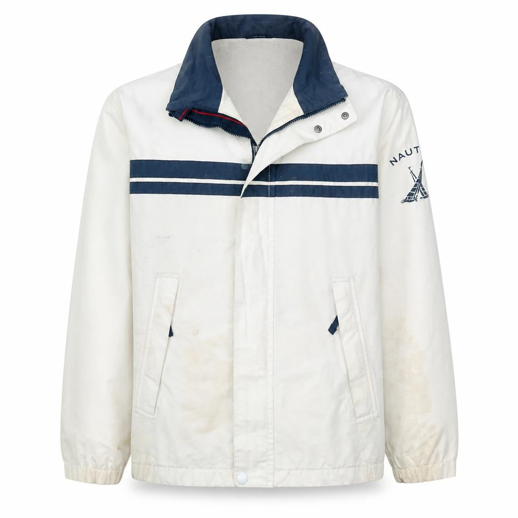 Nautica Men's White Windbreaker Jacket L Lined Cotton Nylon