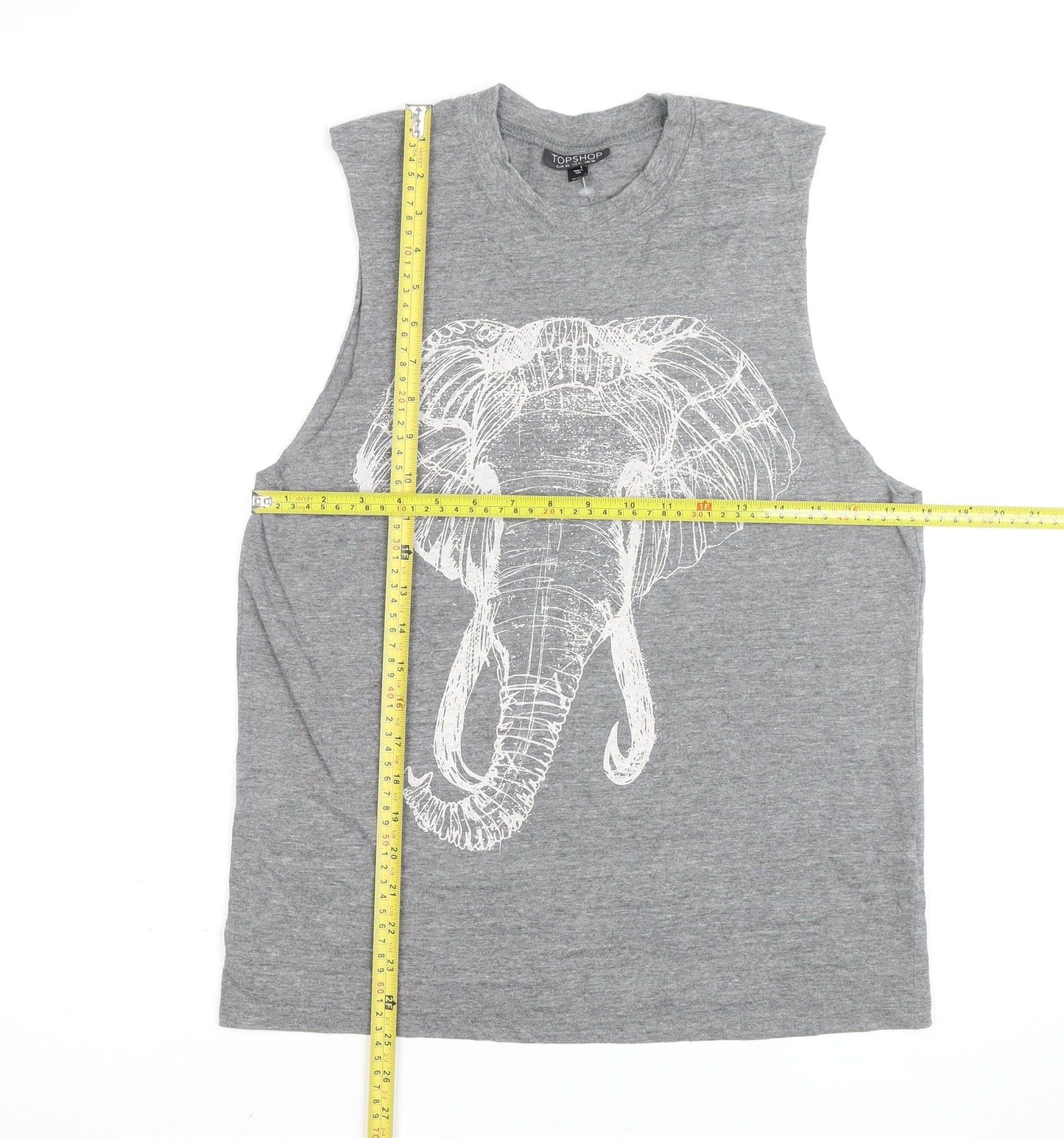 Topshop Grey Elephant Print Sleeveless Cotton Blend Top M