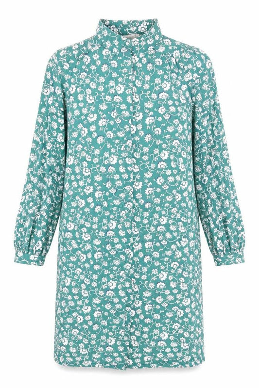 Monsoon Women Green Floral Shift Dress Size S Viscose Jersey Long Sleeve