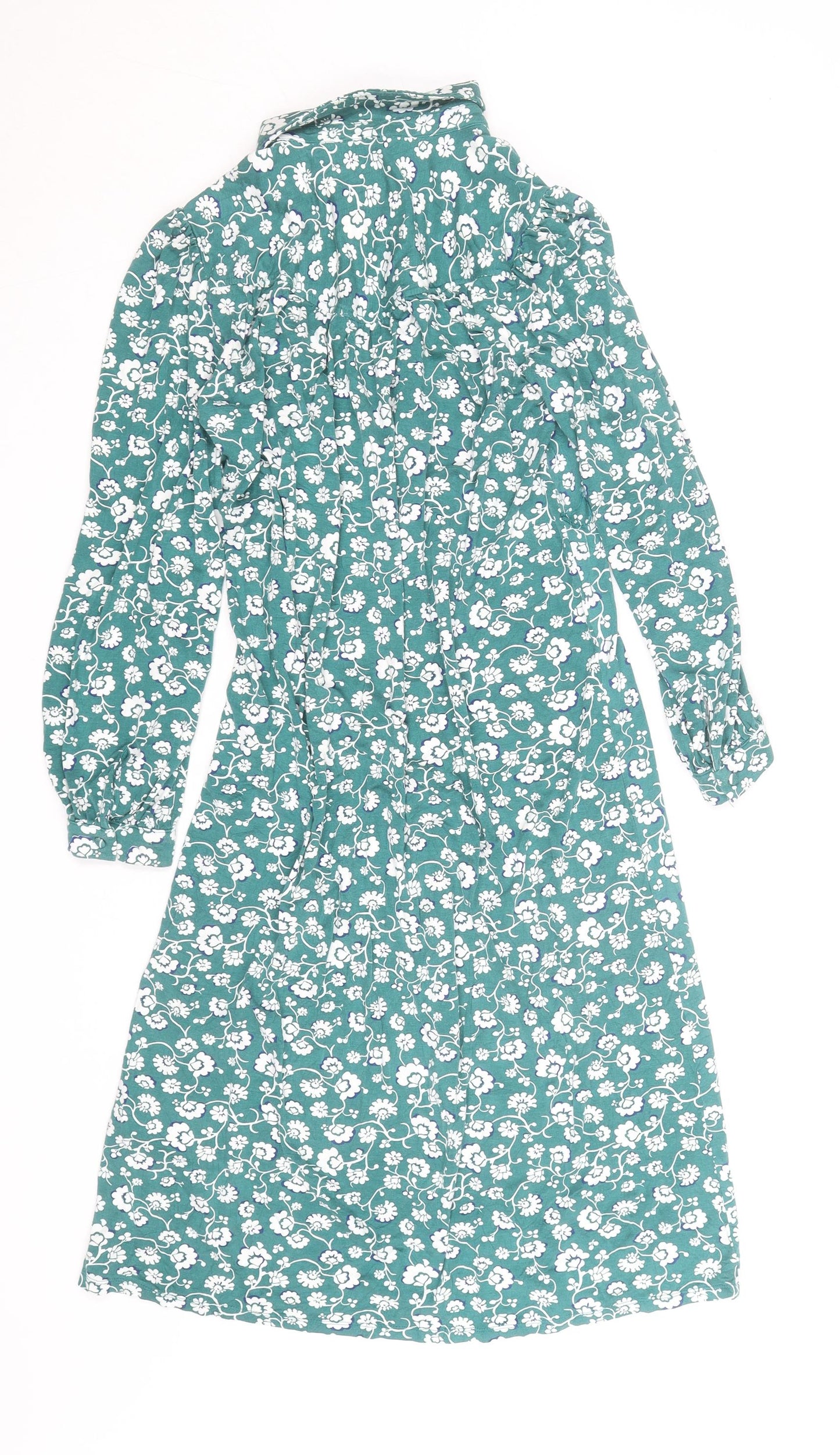 Monsoon Women Green Floral Shift Dress Size S Viscose Jersey Long Sleeve