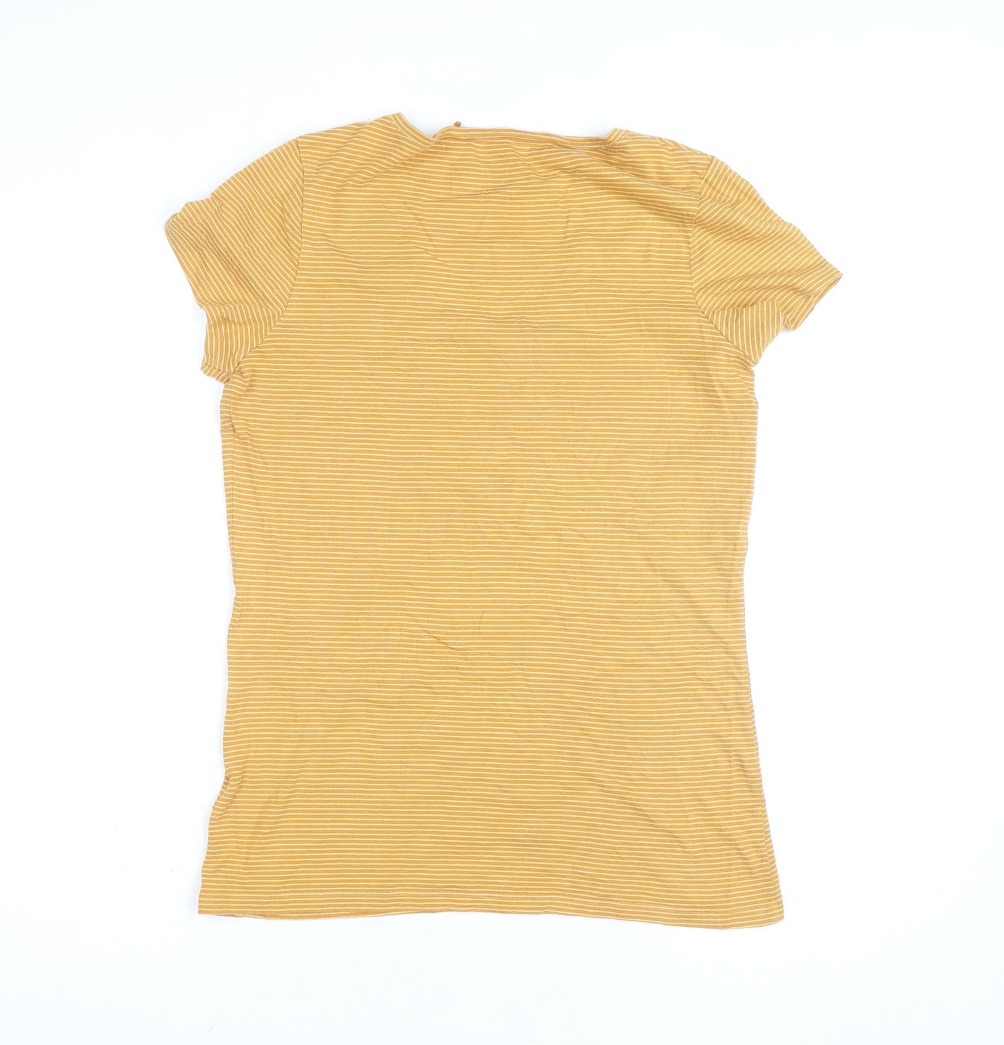 FatFace Womens Yellow Striped V-Neck Cotton Modal T-Shirt Size 12