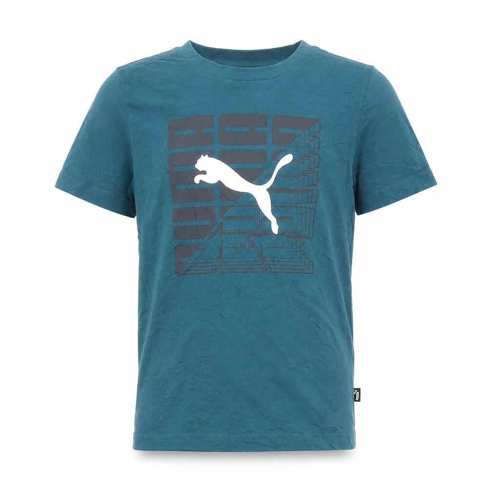 Puma Boys Blue 7-8 Years Graphic Logo Crew Neck Cotton T-Shirt