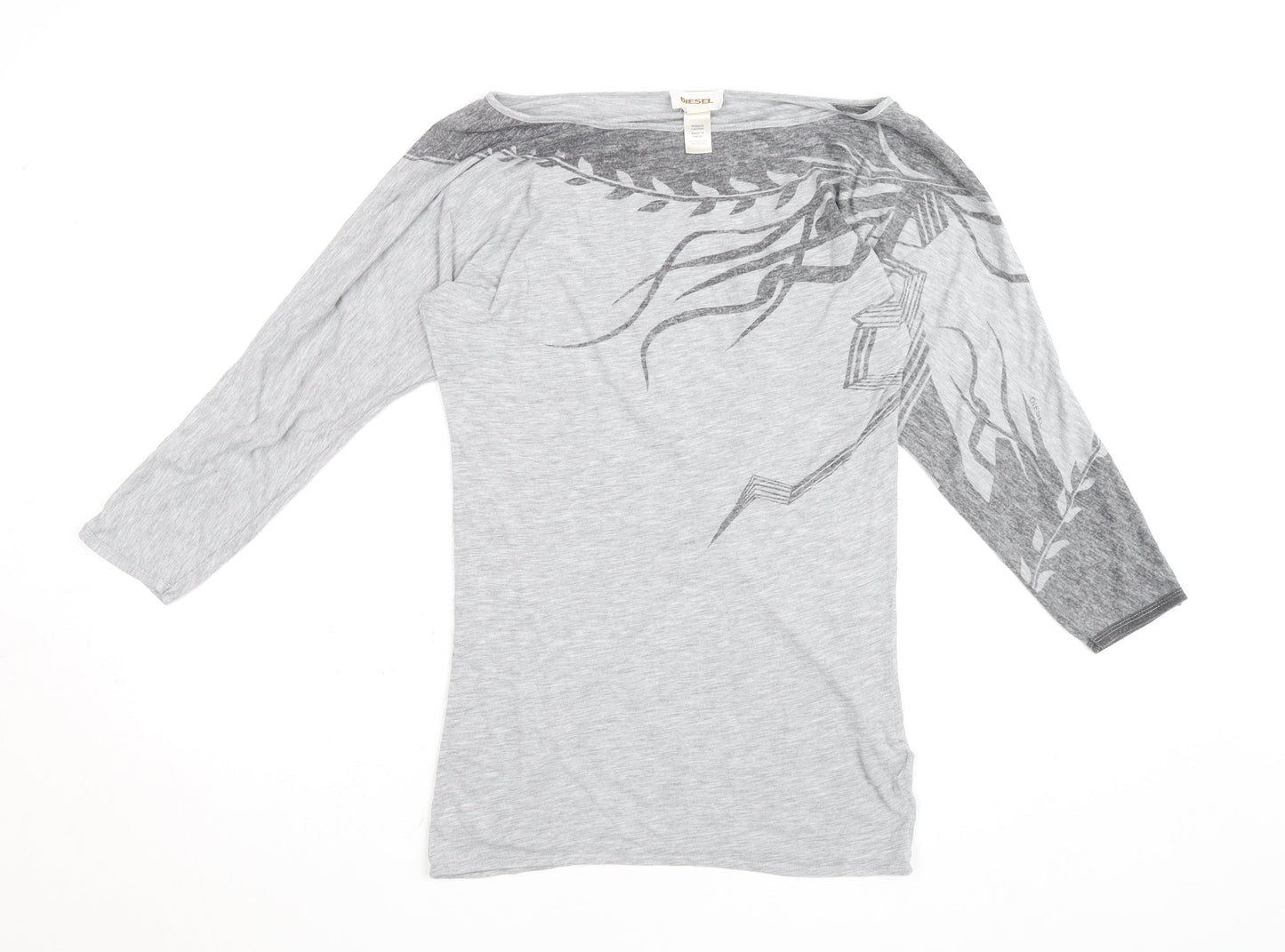 Diesel Womens Grey XS Boat Neck 3/4 Sleeve Jersey T-Shirt