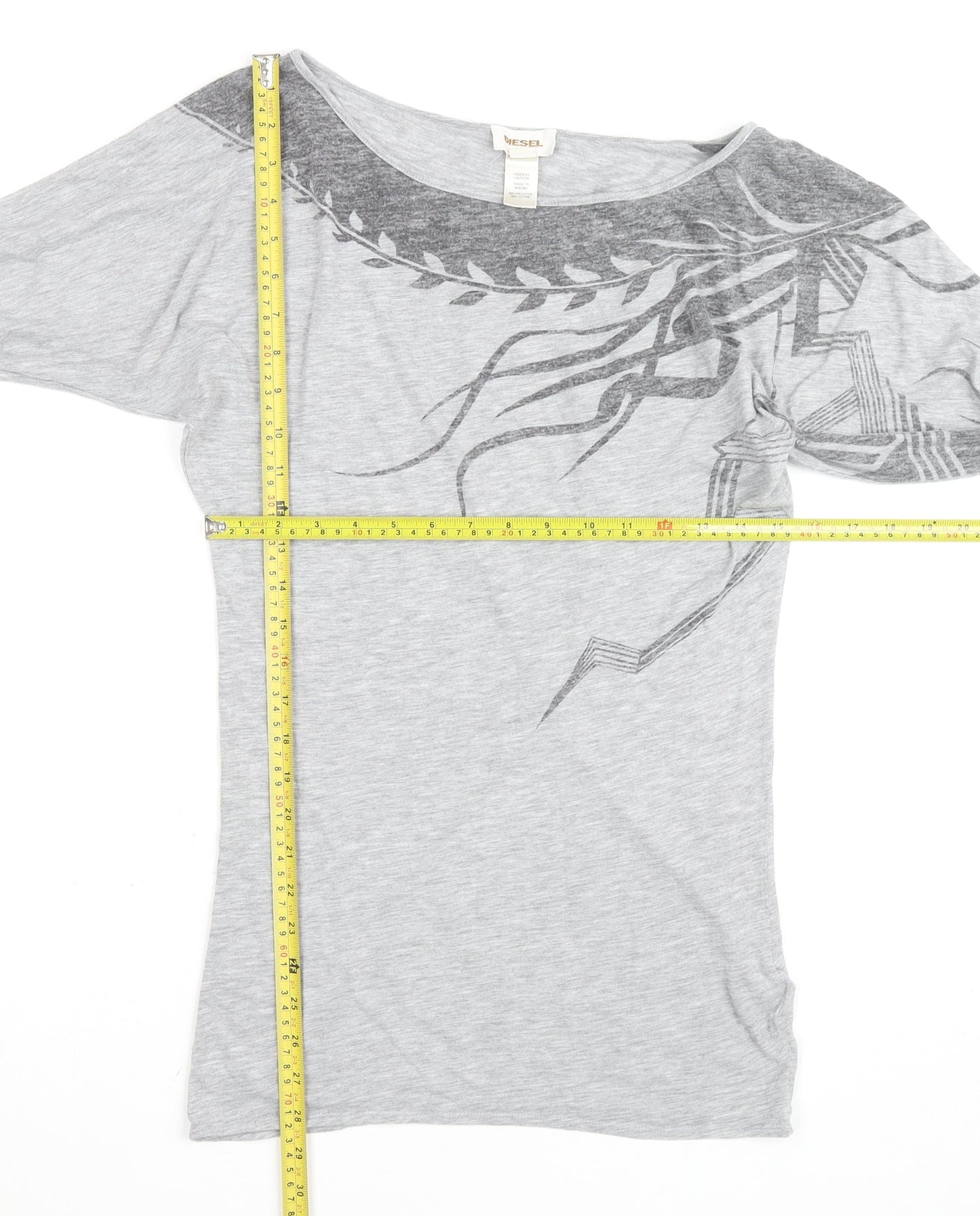 Diesel Womens Grey XS Boat Neck 3/4 Sleeve Jersey T-Shirt