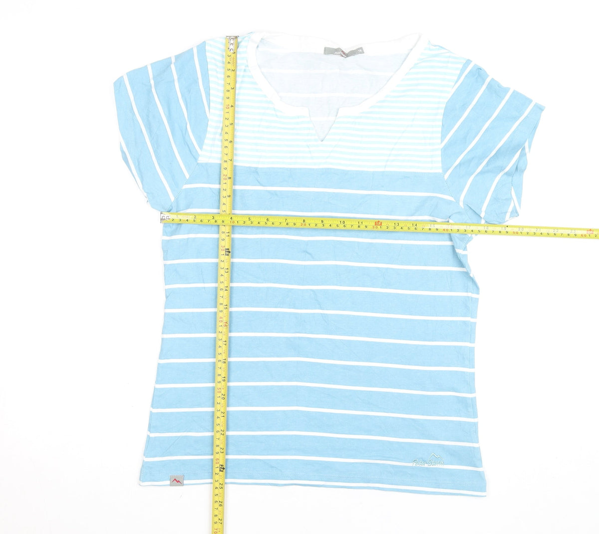 Peter Storm Women's Blue Striped Short Sleeve V-Neck T-Shirt Size 16