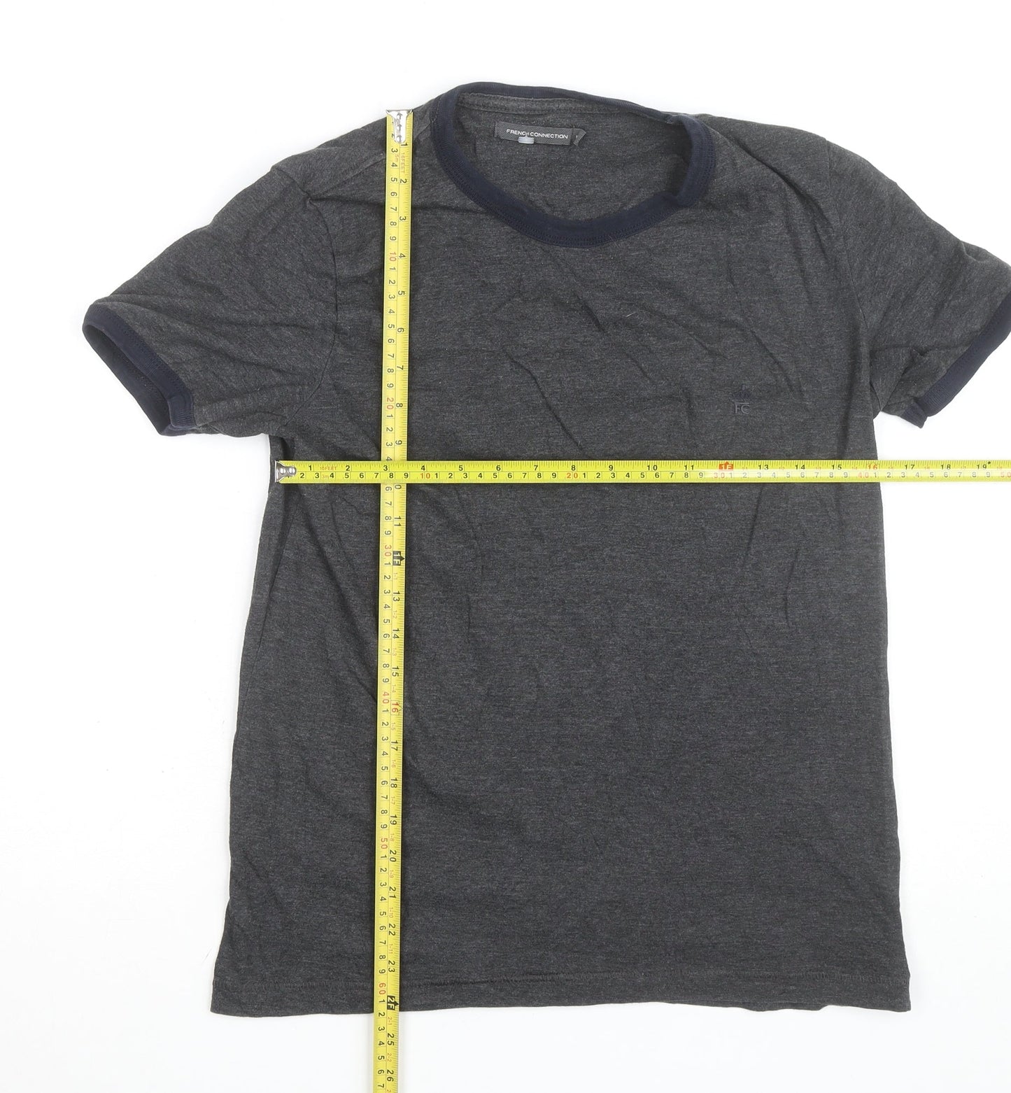 French Connection Men's Grey Crew Neck Cotton T-Shirt Medium
