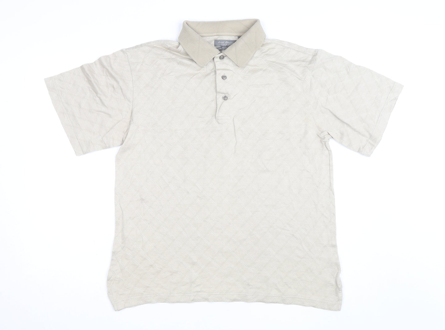 Daniel Cremieux Men's Beige Geometric Cotton Polo Shirt M