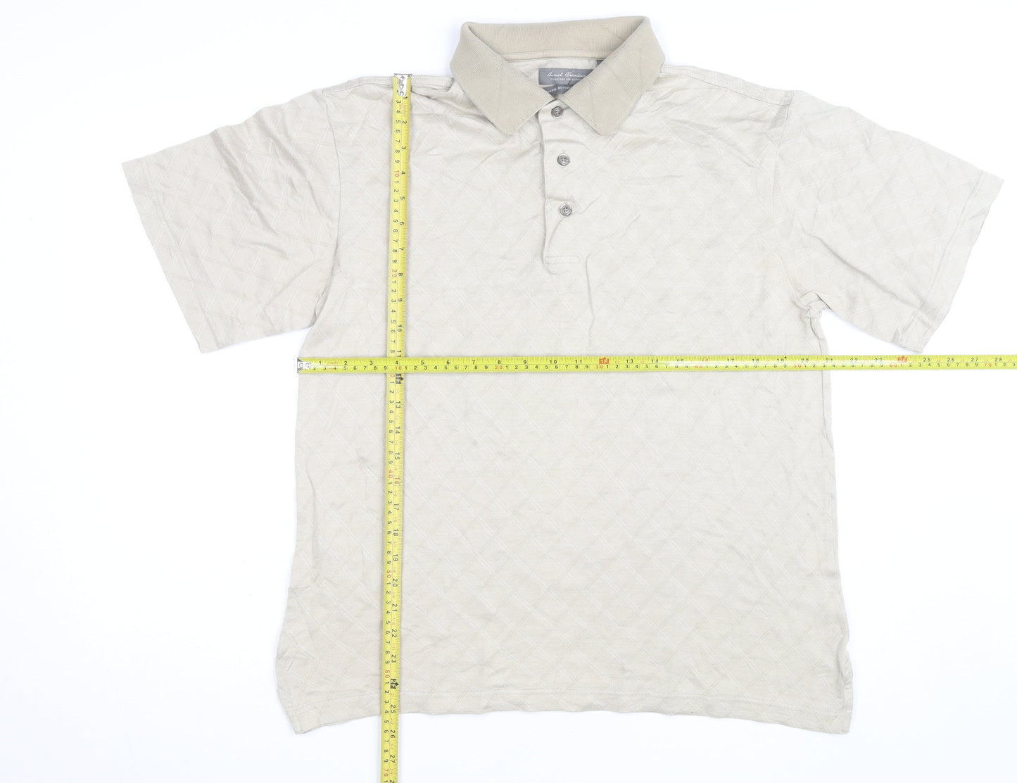 Daniel Cremieux Men's Beige Geometric Cotton Polo Shirt M
