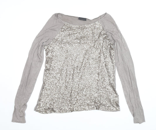 The White Company Women’s Beige Sequin Long Sleeve Top XL